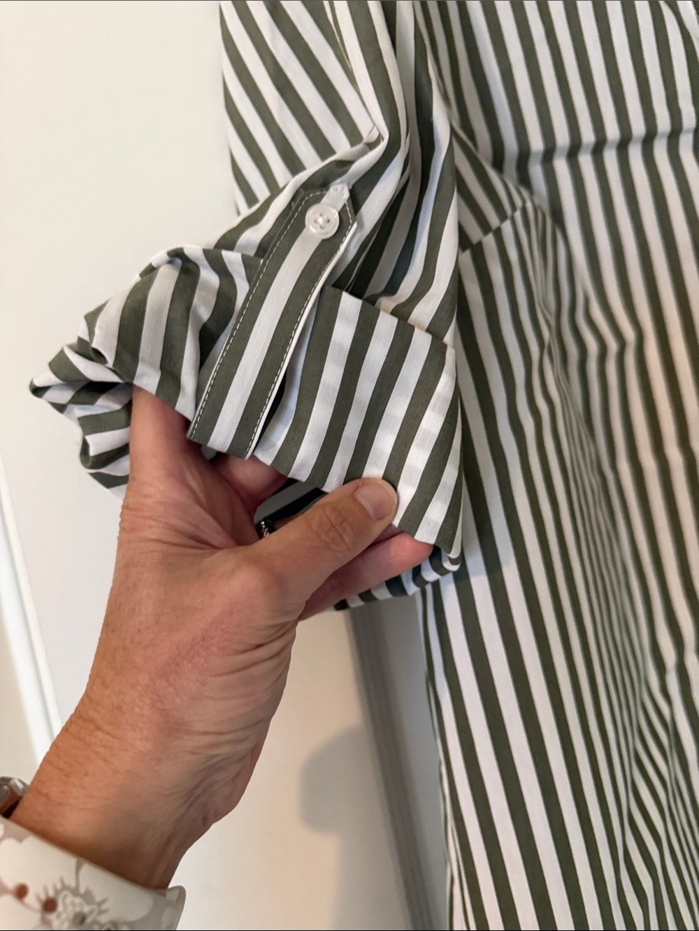 Kim Rogers Olive and White Vertical Stripe Button-Down Shirt - Picture 4 of 6